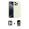 ieg™ iPhone 15 Pro Max Kılıf Yankı Form Serisi - Siyah Buffer Hayalet Cam Ekran Koruyucu + Gümüş PVD Metal Kamera Lens