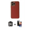 ieg™ iPhone 15 Pro Max Kılıf Yankı Serisi - Siyah 3D Antistatik Mat Seramik Nano Ekran Koruyucu + Turuncu PVD Metal Kamera Lens