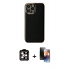 ieg™ iPhone 15 Pro Max Kılıf Yankı Serisi - Siyah 3D Antistatik Mat Seramik Nano Ekran Koruyucu + Turuncu PVD Metal Kamera Lens