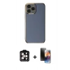 ieg™ iPhone 15 Pro Max Kılıf Yankı Serisi - Siyah 3D Antistatik Mat Seramik Nano Ekran Koruyucu + Turuncu PVD Metal Kamera Lens