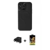 ieg™ iPhone 15 Pro Max Kılıf Zirve Işık Serisi - Siyah Buffer Cam Ekran Koruyucu + Siyah Raze Metal Kamera Lens