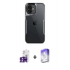 ieg™ iPhone 16 Kılıf Akış Çizgi Koleksiyonu - Siyah Bilvis 5in1 3D Magic Cam Ekran Koruyucu + Pembe Bilvis Titan Kamera Lens