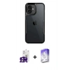 ieg™ iPhone 16 Kılıf Akış Çizgi Koleksiyonu - Siyah Bilvis 5in1 3D Magic Cam Ekran Koruyucu + Pembe Bilvis Titan Kamera Lens