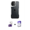 ieg™ iPhone 16 Kılıf Akış Çizgi Koleksiyonu - Siyah Bilvis 5in1 3D Magic Cam Ekran Koruyucu + Pembe Bilvis Titan Kamera Lens
