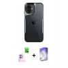 ieg™ iPhone 16 Kılıf Akış Çizgi Koleksiyonu - Siyah Bilvis 5in1 3D Magic Cam Ekran Koruyucu + Pembe Raze Metal Kamera Lens