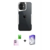 ieg™ iPhone 16 Kılıf Akış Çizgi Koleksiyonu - Siyah Bilvis 5in1 3D Magic Cam Ekran Koruyucu + Pembe Raze Metal Kamera Lens