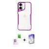 ieg™ iPhone 16 Kılıf Akış Çizgi Koleksiyonu - Siyah Bilvis 5in1 3D Magic Cam Ekran Koruyucu + Pembe Raze Metal Kamera Lens