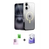 ieg™ iPhone 16 Kılıf Eksen Minimal Özel Seri - Siyah Bilvis 5in1 5D Magic Hayalet Cam Ekran Koruyucu + Pembe Raze Metal Kamera Lens