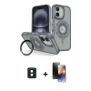 ieg™ iPhone 16 Kılıf Nova Minimal Serisi - Siyah 3D Antistatik Mat Seramik Nano Ekran Koruyucu + Yeşil PVD Metal Kamera Lens