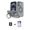ieg™ iPhone 16 Kılıf Nova Minimal Serisi - Siyah Bilvis 5in1 3D Magic Cam Ekran Koruyucu + Pembe PVD Metal Kamera Lens