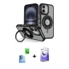 ieg™ iPhone 16 Kılıf Nova Minimal Serisi - Siyah Bilvis 5in1 5D Magic Hayalet Cam Ekran Koruyucu + Lacivert Raze Metal Kamera Lens