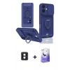 ieg™ iPhone 16 Kılıf Vadi Form Prime - Siyah Bilvis 5in1 5D Magic Hayalet Cam Ekran Koruyucu + Mavi PVD Metal Kamera Lens