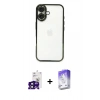 ieg™ iPhone 16 Kılıf Vadi Minimal - Siyah Bilvis 5in1 3D Magic Cam Ekran Koruyucu + Siyah Bilvis Titan Kamera Lens