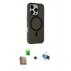 ieg™ iPhone 16 Pro Kılıf Çekirdek Modern Prime - Siyah 3D Antistatik Seramik Nano Ekran Koruyucu + Çöl Titanyum Raze Metal Kamera Lens