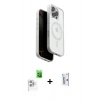 ieg™ iPhone 16 Pro Kılıf Pusula Form Serisi - Siyah Bilvis 0.18mm Plus Cam Ekran Koruyucu + Beyaz Raze Metal Kamera Lens