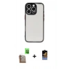 ieg™ iPhone 16 Pro Max Kılıf Ahenk Çizgi Serisi - Siyah Buffer Hayalet Cam Ekran Koruyucu + Çöl Titanyum Raze Metal Kamera Lens