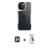 ieg™ iPhone 16 Pro Max Kılıf Akış Çizgi Koleksiyonu - Şeffaf Pasifik Cam Ekran Koruyucu + Siyah PVD Metal Kamera Lens