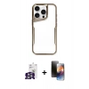 ieg™ iPhone 16 Pro Max Kılıf Akış Çizgi Koleksiyonu - Siyah 3D Antistatik Mat Seramik Nano Ekran Koruyucu + Gümüş Bilvis Titan Kamera Lens