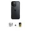 ieg™ iPhone 16 Pro Max Kılıf Akış Çizgi Koleksiyonu - Siyah Buffer Cam Ekran Koruyucu + Gümüş Pers Alüminyum Kamera Lens