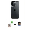 ieg™ iPhone 16 Pro Max Kılıf Akış Çizgi Koleksiyonu - Siyah Buffer Hayalet Cam Ekran Koruyucu + Natural Grey Raze Metal Kamera Lens