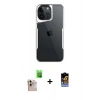 ieg™ iPhone 16 Pro Max Kılıf Akış Çizgi Koleksiyonu - Siyah Buffer Hayalet Cam Ekran Koruyucu + Natural Grey Raze Metal Kamera Lens