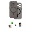 ieg™ iPhone 16 Pro Max Kılıf Çekirdek Klasik - Siyah Buffer Hayalet Cam Ekran Koruyucu + Natural Grey Raze Metal Kamera Lens