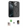ieg™ iPhone 16 Pro Max Kılıf Doruk Form Serisi - Siyah Buffer Hayalet Cam Ekran Koruyucu + Natural Grey Raze Metal Kamera Lens