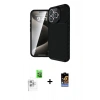 ieg™ iPhone 16 Pro Max Kılıf Eksen Form Prime - Siyah Buffer Hayalet Cam Ekran Koruyucu + Beyaz Raze Metal Kamera Lens