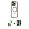 ieg™ iPhone 16 Pro Max Kılıf Eksen Klasik Koleksiyonu - Şeffaf 360 Full Body Arka Koruyucu + Çöl Titanyum Raze Metal Kamera Lens