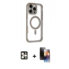 ieg™ iPhone 16 Pro Max Kılıf Eksen Klasik Koleksiyonu - Siyah 3D Antistatik Mat Seramik Nano Ekran Koruyucu + Gold PVD Metal Kamera Lens