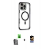 ieg™ iPhone 16 Pro Max Kılıf Eksen Klasik Koleksiyonu - Siyah Buffer Hayalet Cam Ekran Koruyucu + Siyah Raze Metal Kamera Lens