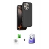ieg™ iPhone 16 Pro Max Kılıf Kıvılcım Çizgi Serisi - Siyah Bilvis 5in1 5D Magic Hayalet Cam Ekran Koruyucu + Beyaz Raze Metal Kamera Lens