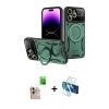 ieg™ iPhone 16 Pro Max Kılıf Kıvılcım Modern Serisi - Siyah 3D Antistatik Seramik Nano Ekran Koruyucu + Natural Grey Raze Metal Kamera Lens