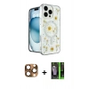 ieg™ iPhone 16 Pro Max Kılıf Kozmos Doku - Şeffaf 360 Full Body Arka Koruyucu + Çöl Titanyum Pers Alüminyum Kamera Lens