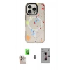 ieg™ iPhone 16 Pro Max Kılıf Kozmos Doku - Siyah Bilvis 3D Mat Cam Ekran Koruyucu + Natural Grey Raze Metal Kamera Lens