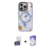 ieg™ iPhone 16 Pro Max Kılıf Kozmos Doku - Siyah Bilvis 5in1 3D Magic Cam Ekran Koruyucu + Gümüş Bilvis Titan Kamera Lens