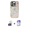 ieg™ iPhone 16 Pro Max Kılıf Kozmos Doku - Siyah Bilvis 5in1 3D Magic Cam Ekran Koruyucu + Gümüş Bilvis Titan Kamera Lens