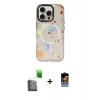 ieg™ iPhone 16 Pro Max Kılıf Kozmos Doku - Siyah Buffer Hayalet Cam Ekran Koruyucu + Siyah Raze Metal Kamera Lens