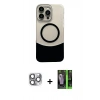 ieg™ iPhone 16 Pro Max Kılıf Kozmos Form Özel Seri - Şeffaf 360 Full Body Arka Koruyucu + Gri Pers Alüminyum Kamera Lens