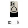 ieg™ iPhone 16 Pro Max Kılıf Kozmos Form Özel Seri - Siyah Bilvis 3D Cam Ekran Koruyucu + Siyah PVD Metal Kamera Lens