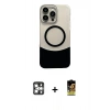 ieg™ iPhone 16 Pro Max Kılıf Kozmos Form Özel Seri - Siyah Buffer Cam Ekran Koruyucu + Gümüş PVD Metal Kamera Lens