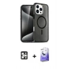 ieg™ iPhone 16 Pro Max Kılıf Nova Asil Prime - Siyah Bilvis 5in1 5D Magic Hayalet Cam Ekran Koruyucu + Gümüş PVD Metal Kamera Lens