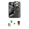 ieg™ iPhone 16 Pro Max Kılıf Nova Asil Prime - Siyah Buffer Cam Ekran Koruyucu + Natural Grey Raze Metal Kamera Lens