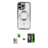 ieg™ iPhone 16 Pro Max Kılıf Nova Işık Özel Seri - Şeffaf 360 Full Body Arka Koruyucu + Natural Grey Raze Metal Kamera Lens