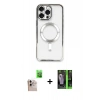 ieg™ iPhone 16 Pro Max Kılıf Nova Işık Özel Seri - Şeffaf 360 Full Body Arka Koruyucu + Natural Grey Raze Metal Kamera Lens