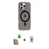 ieg™ iPhone 16 Pro Max Kılıf Pusula Form Özel Seri - Siyah Bilvis 3D Cam Ekran Koruyucu + Çöl Titanyum Raze Metal Kamera Lens