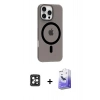 ieg™ iPhone 16 Pro Max Kılıf Pusula Form Özel Seri - Siyah Bilvis 5in1 5D Magic Hayalet Cam Ekran Koruyucu + Siyah PVD Metal Kamera Lens
