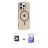 ieg™ iPhone 16 Pro Max Kılıf Pusula Form Özel Seri - Siyah Bilvis 5in1 5D Magic Hayalet Cam Ekran Koruyucu + Siyah PVD Metal Kamera Lens