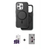 ieg™ iPhone 16 Pro Max Kılıf Pusula Işık Koleksiyonu - Siyah Bilvis 3D Mat Cam Ekran Koruyucu + Siyah Bilvis Titan Kamera Lens