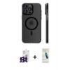 ieg™ iPhone 16 Pro Max Kılıf Pusula Minimal Koleksiyonu - Şeffaf Pasifik Cam Ekran Koruyucu + Siyah Bilvis Titan Kamera Lens